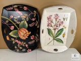 Two Wooden Floral Painted Trays