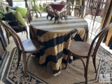 Wooden Patio Table and Chairs, with Elephant Basket and Rug
