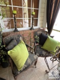 Pair of Arm Chairs with Animal Print Fabric, Pillows, and Candle Sticks