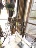 Metal Stand with Contents and Two Candle Stands