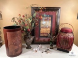 Zebra Framed Print with Floral Arrangement and Asian Storage Container