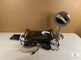 Lot of Bathroom Items - Blood Pressure, Curling Irons and Facial Mirror