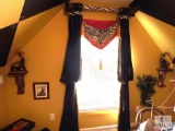 Wall Contents of Upstairs Room - Includes Zebra Curtain with Rod, Elephant Book Ends