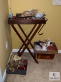 Small Wooden Table with Sewing Notions
