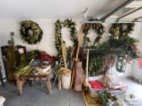 Contents of Garage Wall - Christmas Garland, Christmas Wreaths, Fabric, Corkboard