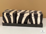 Metal Black and White Boxes with Hinged Lids in Tray