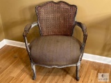 Distressed Design Cane Back Chair with Upholstered Seat, 30