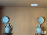 Pair of Maitland-Smith Designed and Hand Made in Thailand Wall Pocket Vases with Matching Plates