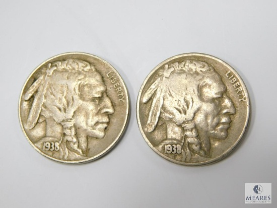 Two 1938-D Buffalo Nickels, F&VF