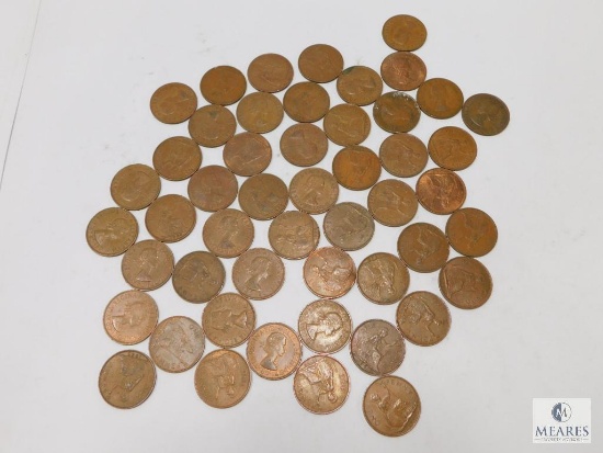 50 British Large Pennies, 1960's