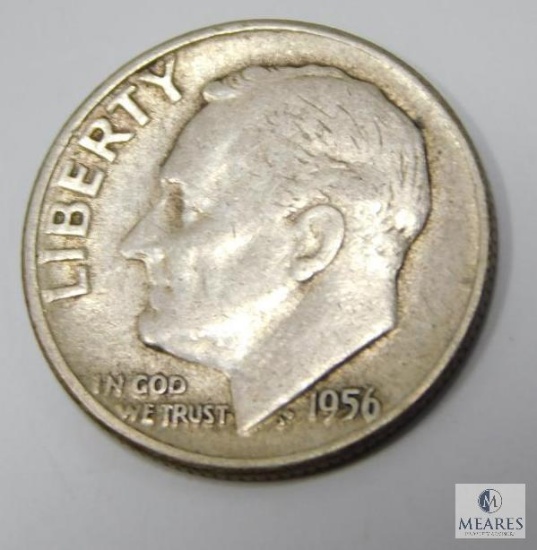 1956 Roosevelt Dime, Lamination Error On Rev. From 2:00 To 6:00