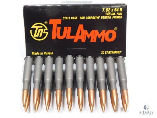20 Rounds TulAmmo 7.62x54R 148 Grain FMJ Steel Case