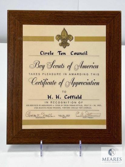 Boy Scouts of America Circle Ten Council Certificate of Appreciation