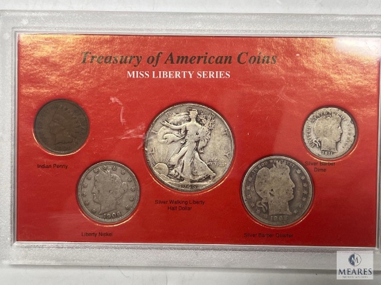 Miss Liberty Series Coin Set - Walking Liberty Half, Barbers and Indian Head Cent