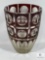 Vintage Clear and Burgundy Cut Glass Vase