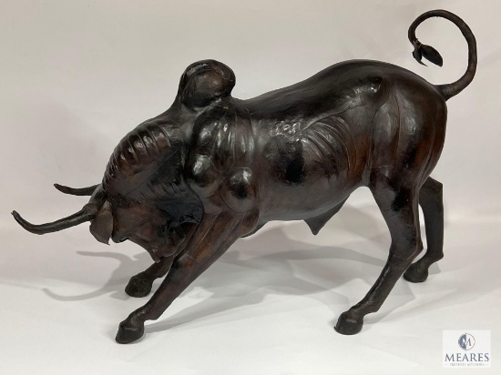 Leather Wrapped Charging Bull Statue