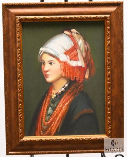 Framed Portrait of a Young Woman Oil on Board