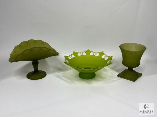 Vintage Green Satin Compotes and Bowl