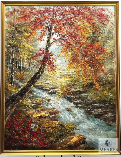 Framed and Signed Fall Forest Scene by Yanis Oil on Canvas