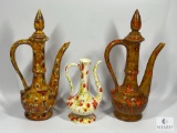 Vintage Arabic-Influenced Pottery Carafes Splatter Design