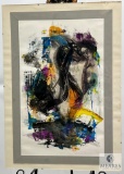 Matted and Signed Woman with Sleep Demon Painting on Paper Under Glass