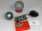 Metal Globe Bank, Porcupine, Signed Paperweight and Vintage Binoculars in the Original Box