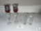 Two Lennox Crystal Vases & Two Romanian Glass Candlesticks