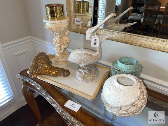 Large Lot of Decorative Items - Vases, Pelican, Plant Stand, Tray