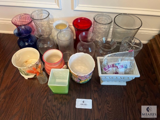 Large Lot of Glass and Pottery Vases & Planters