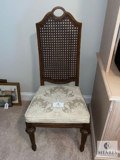 Straight Back Dining Chair with Woven Back and Upholstered Seat