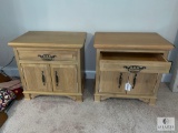 Set of Thomasville Light Wood End Tables - One Drawer over Two Drawer Design