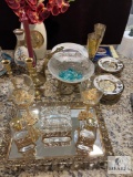Brass and Goldtone Decor Collection Including Vintage Dresser Tray