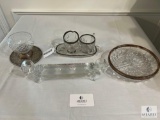 Sterling Silver Trivet on Glass, Sterling Footed Compote, Boda Glass Candleholder, Silverplate