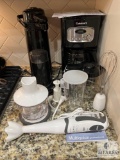Small Kitchen Appliance Lot - Coffee Maker, Coffee Grinder, Braun Multiquick