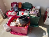 Assorted Totes of Holiday Fall and Christmas Decorative Items