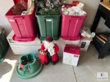 Christmas Tree with Totes of Christmas Decorations and Ornaments