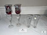 Two Lennox Crystal Vases & Two Romanian Glass Candlesticks