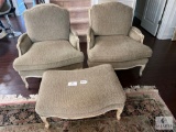 Made by Sam Moore Furniture (A La-Z-Boy Company) French Provincial Style Chairs with Ottoman