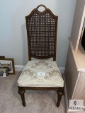 Straight Back Dining Chair with Woven Back and Upholstered Seat