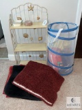 Shelf Unit with Towels, Mats, and Hamper