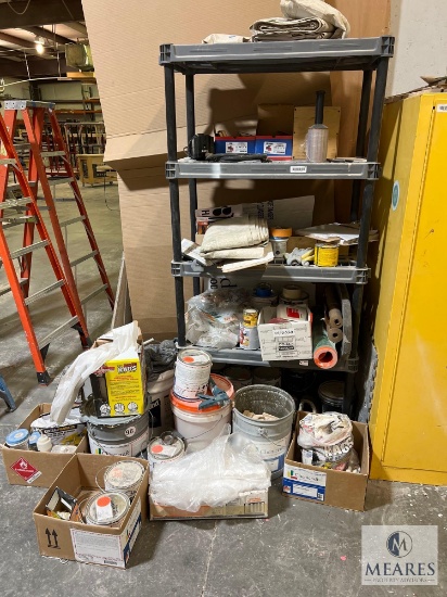 Shelf Unit and Contents - Paint Supplies, Coverings, Paper
