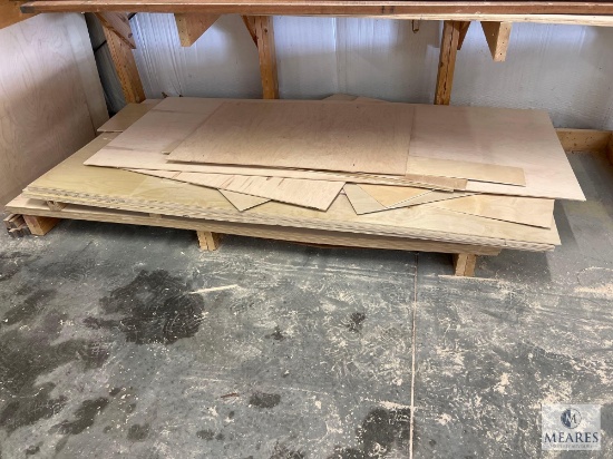 Lot of 1/4" 4' x 8' Plywood Sheets and Cut-off Plywood Pieces