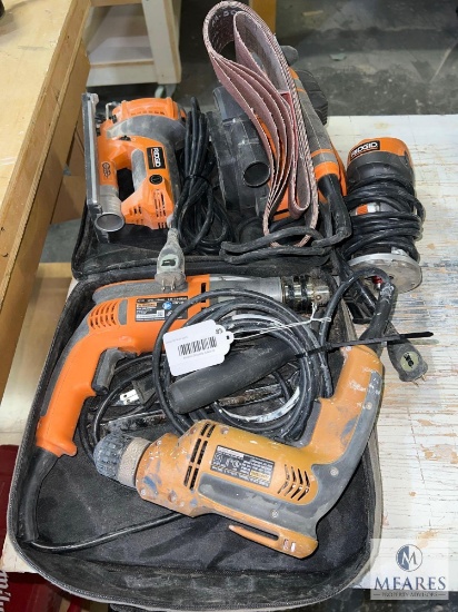RIDGID Tool Lot: Palm Router, Belt Sander, Drill