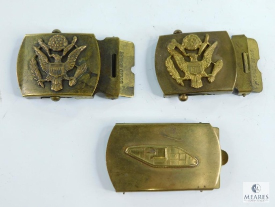 Three Brass Military Belt Buckles