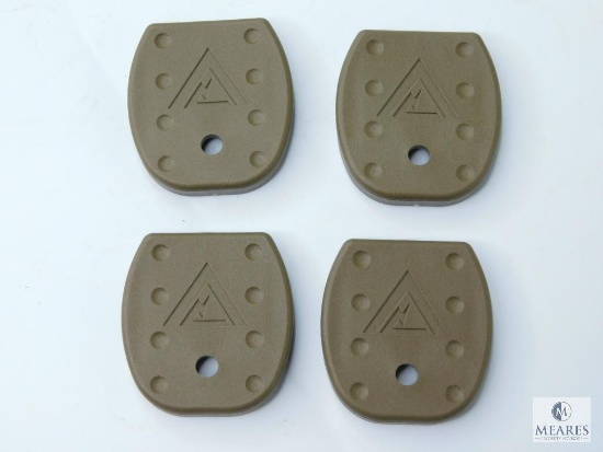 Four Vickers Tactical FDE Extended Base Pads for Glock 9MM