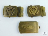 Three Brass Military Belt Buckles