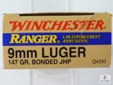 Winchester Ranger 9mm Luger 147 Gr. Bonded JHP Ammo - 50 Rounds