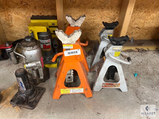 Two Sets of Jack Stands with Bottle Jacks