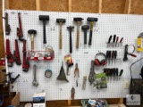 Large Lot of Hand Tools on Pegboard