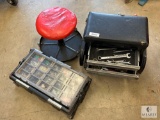 Tool Chest Seat with Contents, Shop Stool and Hardware Case